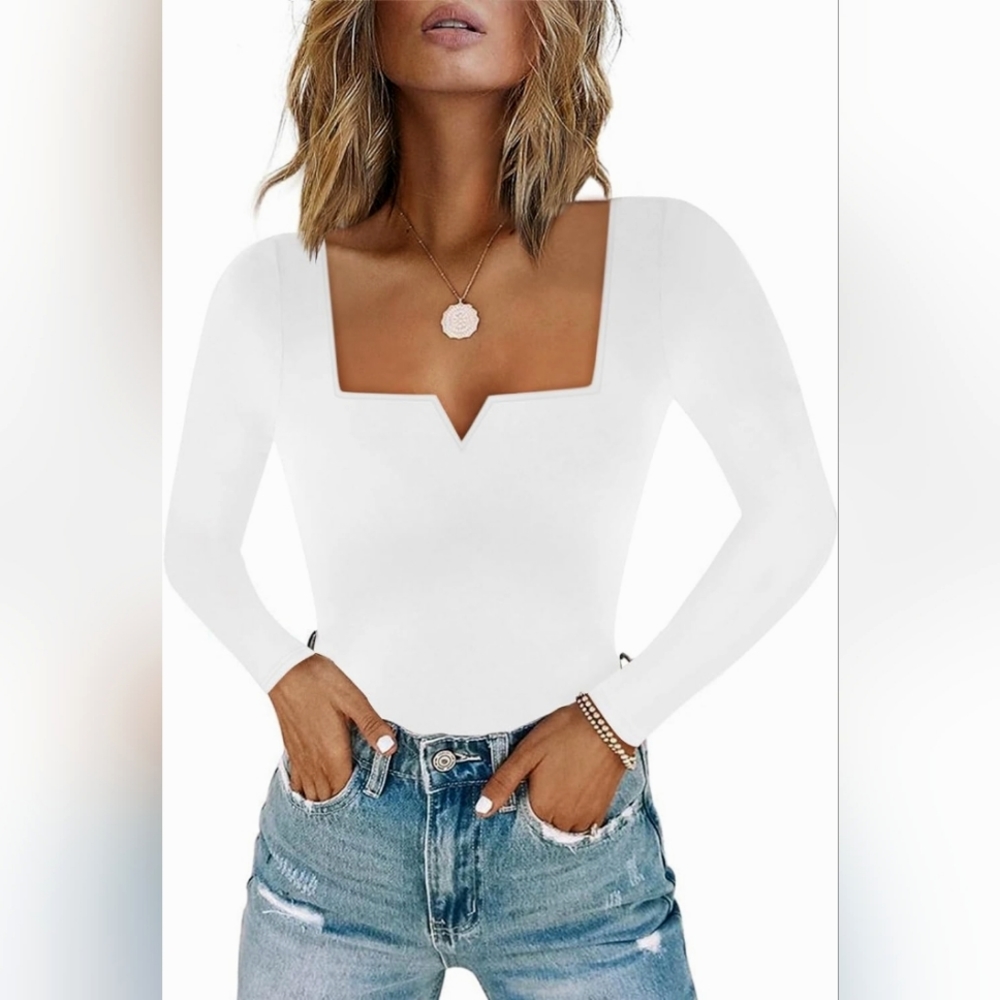 Women's V Neck Long Sleeve Bodysuit XL